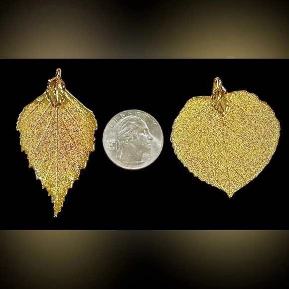24kt Gold-Dipped Natural Leaf Pendants & 18kt Gold-Plated Chain - Picture 10 of 11